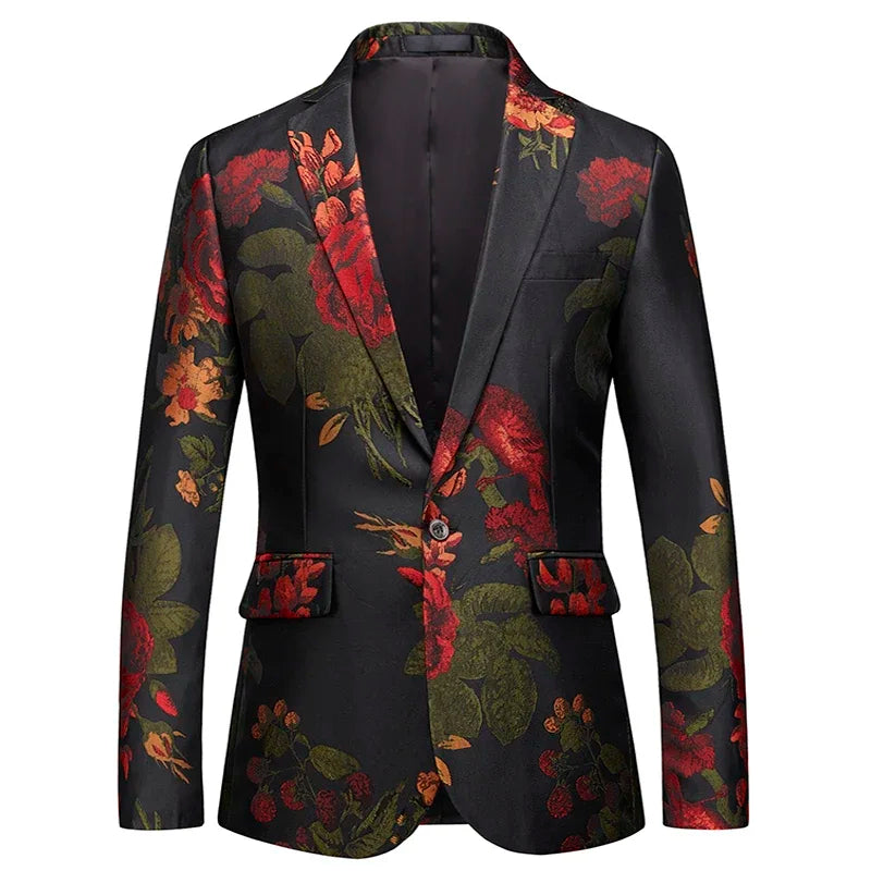 2023 Fashion New Men's Casual Boutique Business Holiday Flower Suit / Male Slim Floral Blazer Jacket Coat  Amaijoin