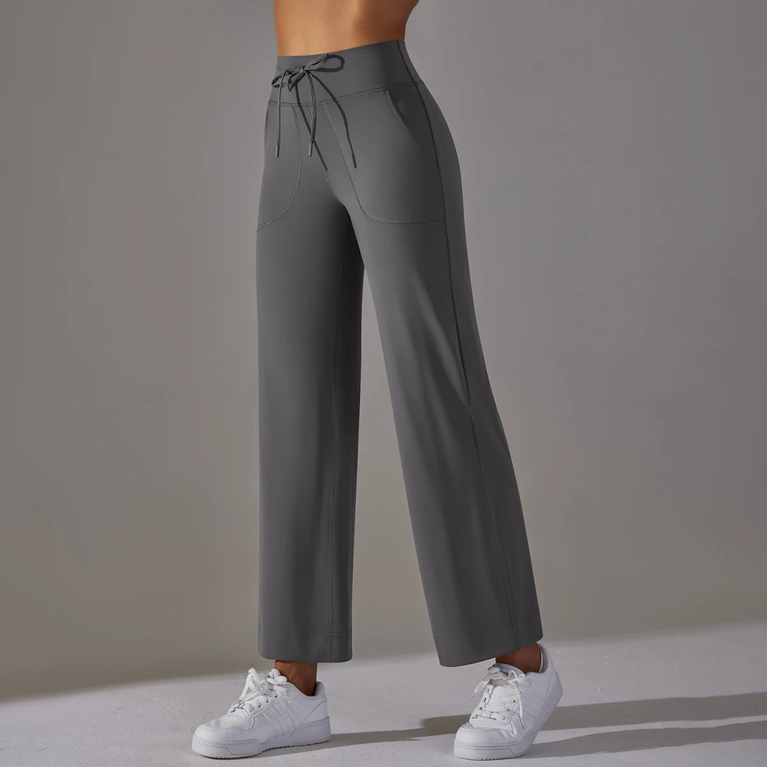 Wide Leg Pants With Pockets Women's Loose Yoga High Waist Legging Drawstring Outdoor Casual Jogging Gym Sports Flare Pants  Amaijoin