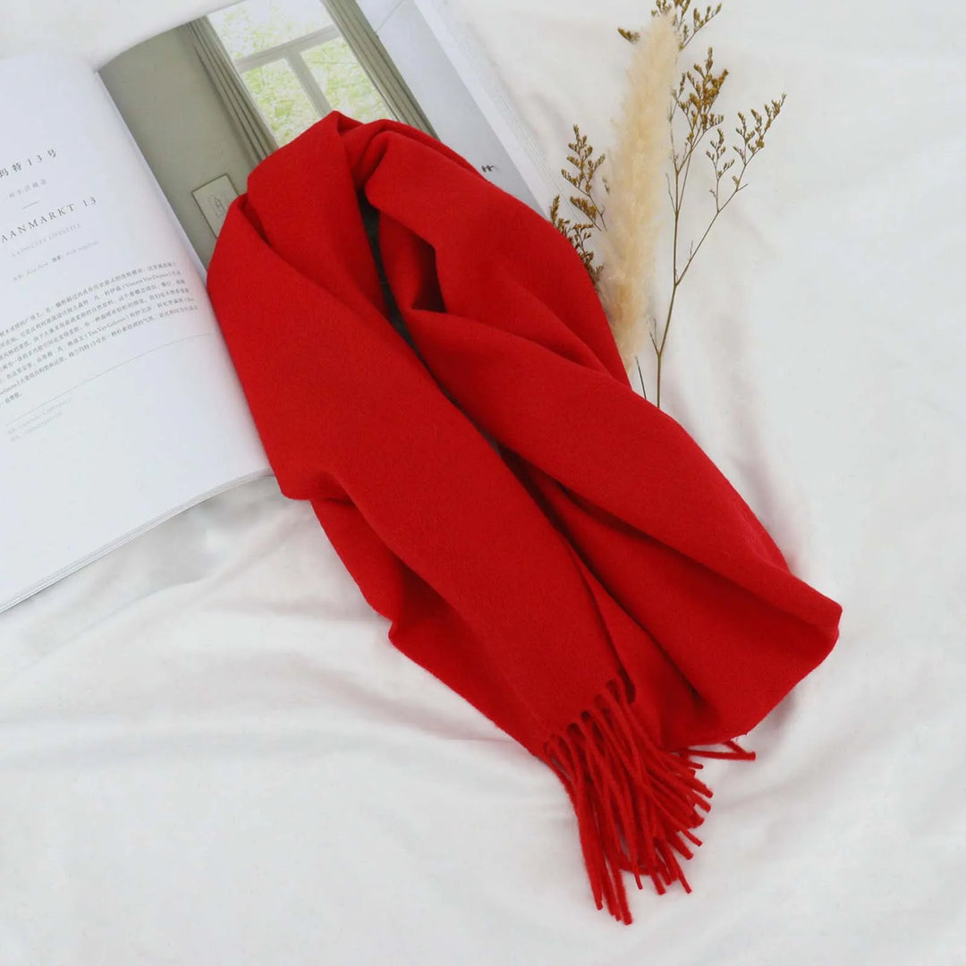 High Quality 100% Wool Scarf Men Women Solid Color Tassel Autumn Winter Business Versatile Classic Warm Soft Muffler Couples  Amaijoin