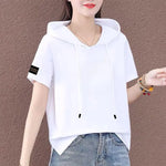 Carregue a imagem no visualizador da Galeria, Short Sleeve Summer Thin White T-shirt Women Casual Fashion Top Loose Style Polyester Fabric Cartoon Design  Amaijoin
