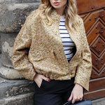 Carregue a imagem no visualizador da Galeria, HH TRAF Autumn Sequins Golden Loose Jacket for Women Sparkle Long Sleeve Casual Bomber Jacket with Pockets Female Fashion Coats  Amaijoin
