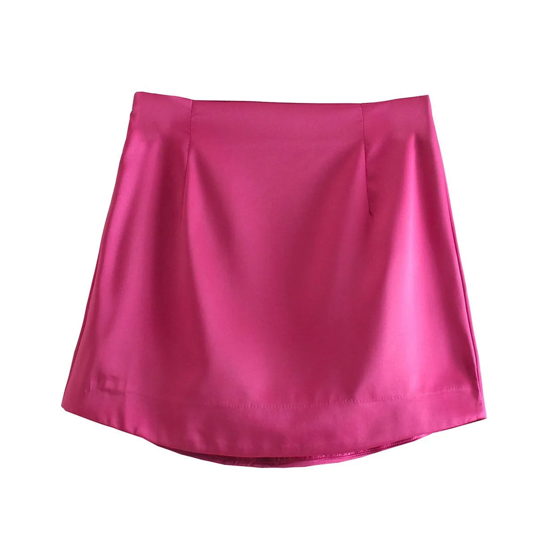 Slim Chic Elegant Women Mini Skirts Green Satin High Street Solid Side Zipper Sexy Bodycon Skirt Faldas Mujer  Amaijoin