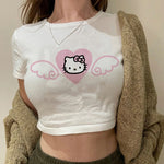 Load image into Gallery viewer, Tshirt Crop Top Hello Kitty T-shirt Kawaii T Shirt Sanrio Anime Cartoon Children Casual Clothes Y2k Cropped Tee Shirt Top  Amaijoin
