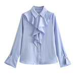 Carregue a imagem no visualizador da Galeria, Taop&amp;Za Women&#39;s New Shirt Silk Texture Pearl Buckle Layered Decorative Satin Single breasted Top  Amaijoin
