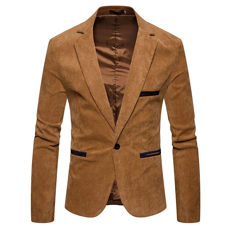 New Fashion Men's Corduroy Leisure Slim Suit Jacket High Quality Casual Man Blazers Jacket Coat Men Single Button X02  Amaijoin