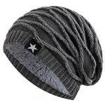 Carregue a imagem no visualizador da Galeria, New Unisex Slouchy Winter Hats Add Fur Lined Men And Women Warm Beanie Cap Casual Five-pointed Star Decor Winter Knitted Hats  Amaijoin
