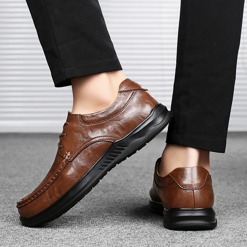 Business Leather Shoes Men's Lace Up Oxford Shoes Men's Lace-Up Shoes Classic Thick Sole Pointed Toe Designer Men's Casual Shoes  Amaijoin