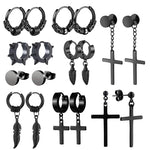 Carregue a imagem no visualizador da Galeria, 9 pair Punk Black Multiple Styles Stainless Steel Stud Earrings For Men and Women Gothic Street Pop Hip Hop Ear Jewelry Gift  Amaijoin
