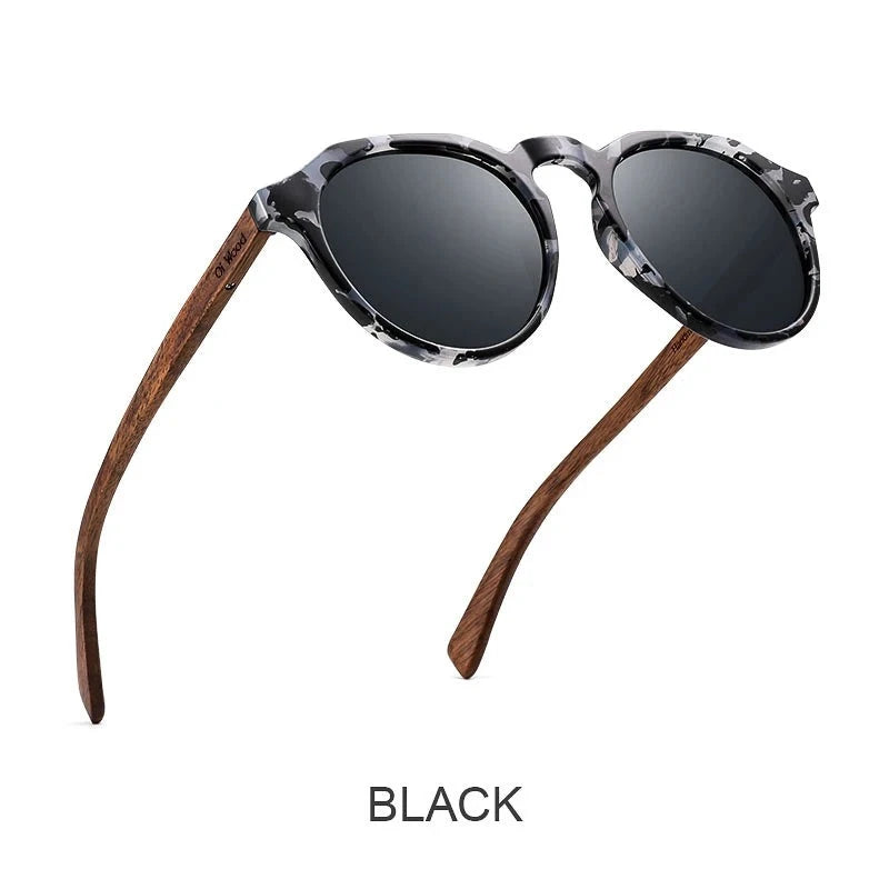 Oi Wood Sunglasses Women Men's Sun Glasses  Walnut Wood Round Eyeglasses Red LensTortoise Shell Frames  Amaijoin