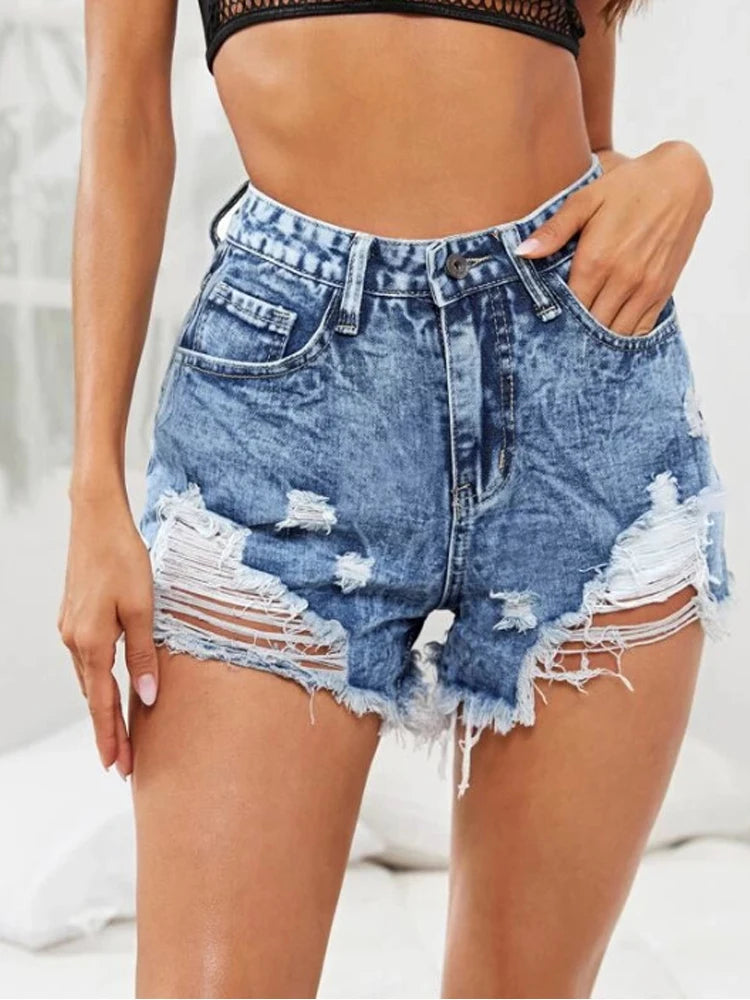 Slim Denim Shorts For Women's Summer Outerwear High-waisted Sports And Casual Ripped Trousers For Women's Loose Beach Pants  Amaijoin