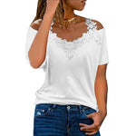 Load image into Gallery viewer, V-Neck Lace Short Sleeved T-shirt 2023 Summer Women Clothing Casual Shirt Tees Y2K Crop Clothes Elegant Female Pullover Topso  Amaijoin
