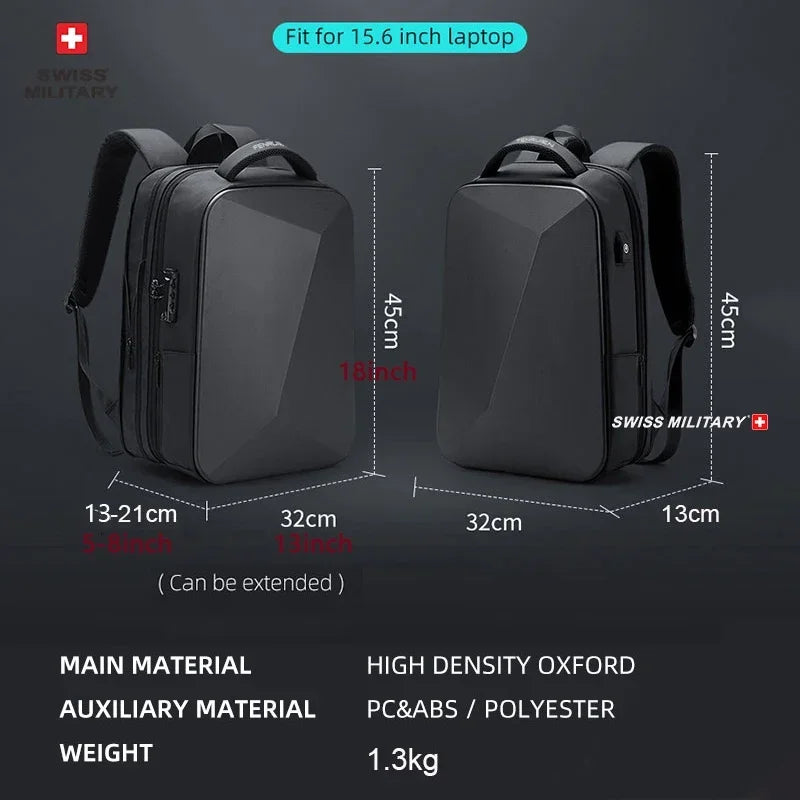 Swiss Military Brand Laptop Backpack Anti-theft Waterproof Casual Backpack USB Charging Men Business Travel Bag Backpack Mochila  Amaijoin