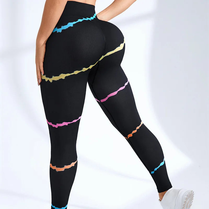 New 3D Print Tie Dye Sports Pants Women Seamless  Leggings High Waist Fitness Push Up Leggings Gym Clothing Workout Tights  Amaijoin