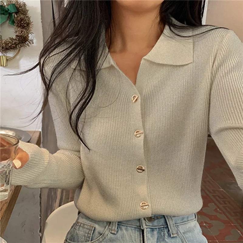 2024 Spring Autumn New  Collar Sweater Design Sensibility Knitted Cardigan Top Unique Spring Knitwear Base Layer Top  Amaijoin