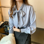 Carregue a imagem no visualizador da Galeria, 2023 Spring Loose Korean Tops Fashion Autumn Chiffon Blouse Bow Blue Long Sleeve Shirt White Office Lady Clothes Blusas 10691  Amaijoin
