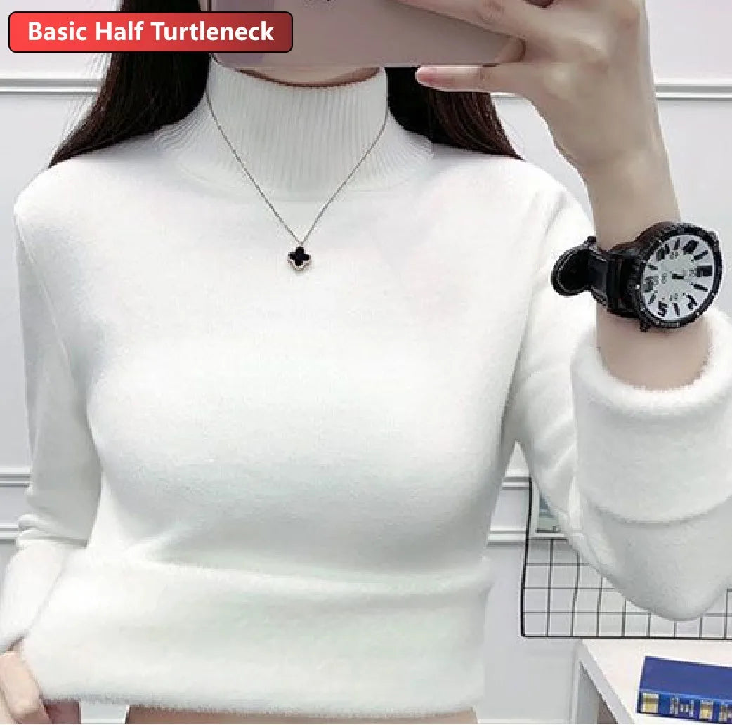 Turtleneck Winter Sweater Women Elegant Thicken Velvet Lined Warm Sueter Knitted Pullover Slim Tops Jersey Knitwear Jumper New  Amaijoin