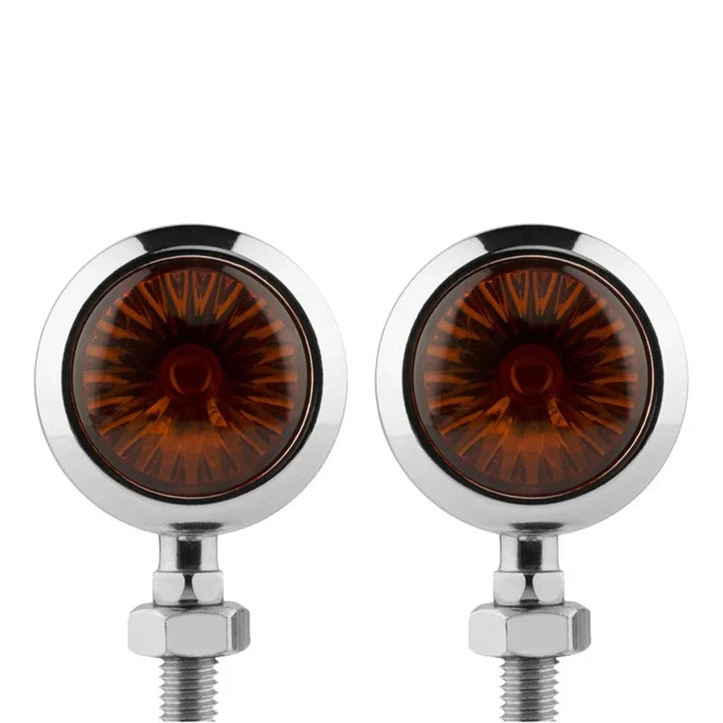 2/4PCS Universal Metal Retro Motorcycle Turn Signal 12V Indicator Light  Black Chrome Bullet Running Lights Lamp Amber Blinkers  Amaijoin