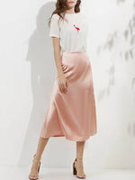 Load image into Gallery viewer, Silk Satin Skirts for Women Korean Style Champagne Office High Waist A-line Skirt Fashion Elegant Solid Long Pencil Skirt 2024  Amaijoin
