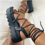 Carregue a imagem no visualizador da Galeria, Fashion Woman Gladiator Sandals Ladies Wedge Shoes Female Lace Up Platform Shoes Women Cross Straps Boots Thick Bottom Sandals  Amaijoin
