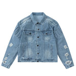 Carregue a imagem no visualizador da Galeria, Retro Convex Turtle Shell Denim Jacket Men Hip Hop Ripped Hole Loose Harajuku Bomber Coats Cropped Street Autumn Jeans Outwear  Amaijoin
