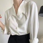 Carregue a imagem no visualizador da Galeria, Fashion Turn Down Collar Chiffon White Women Shirt Spring Professional Commuting Formal Tops Elegant Solid Color Blouse  Amaijoin
