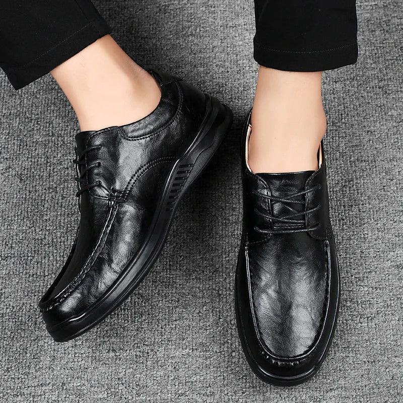 Business Leather Shoes Men's Lace Up Oxford Shoes Men's Lace-Up Shoes Classic Thick Sole Pointed Toe Designer Men's Casual Shoes  Amaijoin