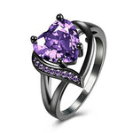 Carregue a imagem no visualizador da Galeria, Romantic 18K Black Gold Plated Promise Band Ring Wedding Purple Heart Cubic Zirconia Rings for Women  Amaijoin
