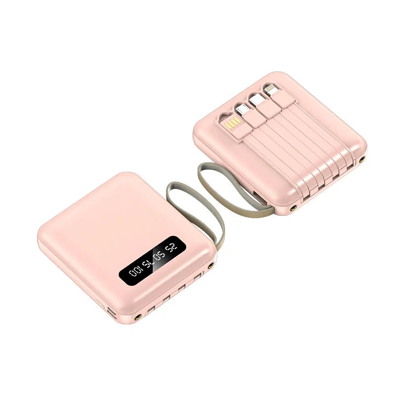 Mini Power Bank 20000mAh With 4 Cable Mobile Phone External Battery Charger for iPhone Samsung Huawei Xiaomi Portable Powerbank  Amaijoin