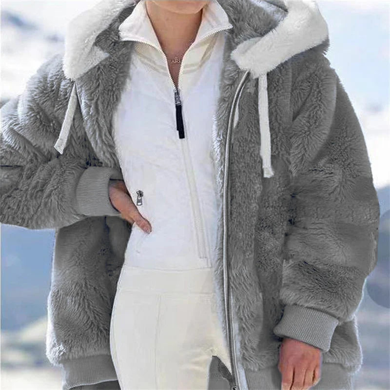 Winter Warm Women's Faux Fur Jacket Plush Coat New Casual Hooded Zipper Soft Fleece Cashmere Jackets Female Thick Clothing y2k  Amaijoin