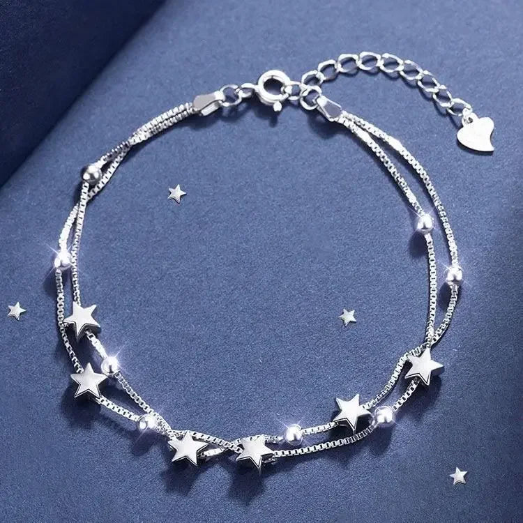 925 Sterling Silver Stars Bracelets For Women Fashion Korean Designer Frosted Bead Bracelet Beautiful Party Wedding Jewelry Gift  Amaijoin