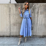 Carregue a imagem no visualizador da Galeria, Casual Y2k Long Dress Women Denim Blue Summer Loose Dresses High Waist V-neck Elegant Loose Maxi Work Spring Summer Vestidos  Amaijoin
