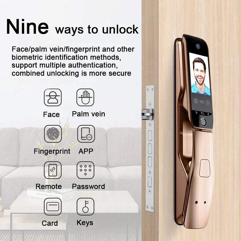 WiFi Tuya APP Voice Intercom Digital Door Lock  High Quanlity 3D Face Recognition Smart Door Lock With Camera  Amaijoin