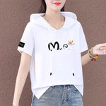 Carregue a imagem no visualizador da Galeria, Short Sleeve Summer Thin White T-shirt Women Casual Fashion Top Loose Style Polyester Fabric Cartoon Design  Amaijoin
