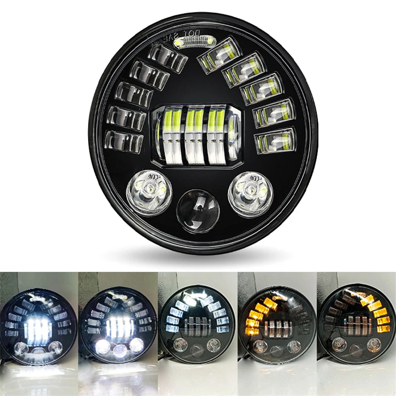 7" Round LED Headlight Cafe Racer for Yamaha Harley Road King Jeep Wrangler Jk Halo Angel Eyes 7 Inch Motorcycle LED Headlight  Amaijoin