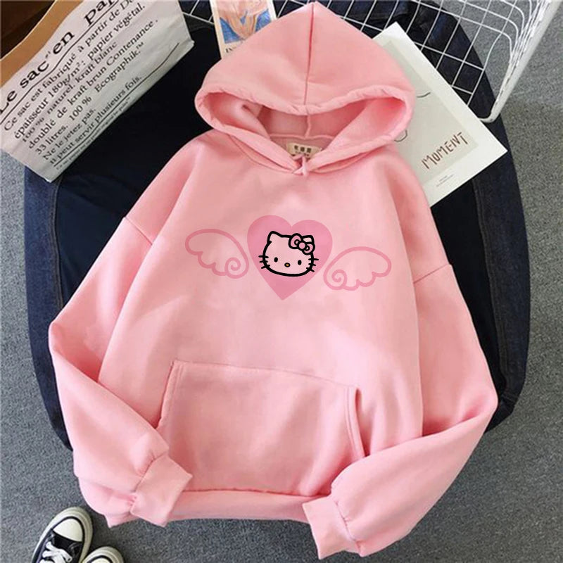 Women 90s Y2k 2000s Hoodies Hello Kitty Hip Hop Hoodie Sanrio Sweatshirt Clothes Tops Sweatshirt Clothing Streetwear  Amaijoin