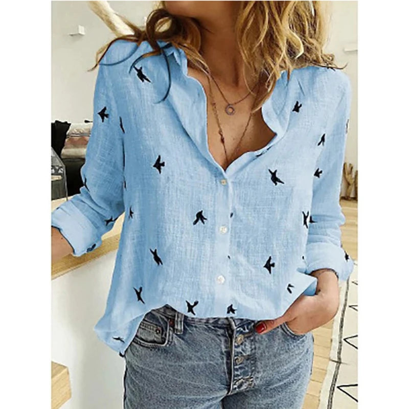 Elegant Cotton Linen Shirts Women Casual Solid Button Lapel Blouses Shirts Spring Summer Long Sleeve Loose Tops Tunic Blusas  Amaijoin