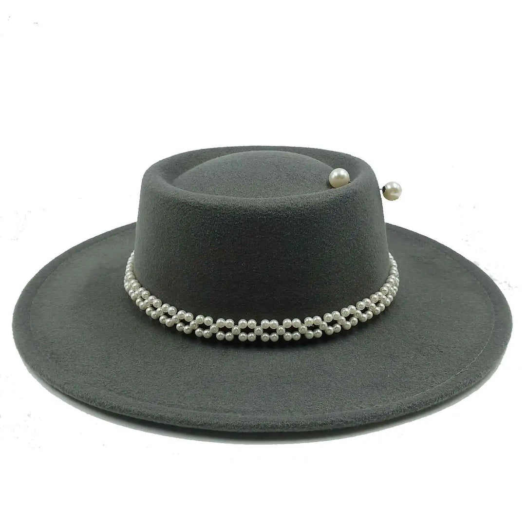 Women's Pearl Chain Fedora High Fashion with Pearl Pins Bump Cap Black White Autumen Winter Ladies Fedoras Wide Brim Girl Hat  Amaijoin