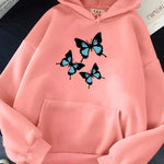 Carregue a imagem no visualizador da Galeria, Hirsionsan Butterflies Print Women Sweatshirt Soft Casual Loose Female Hoodies 2023 Winter New Warm Fleece Tops for Girls  Amaijoin
