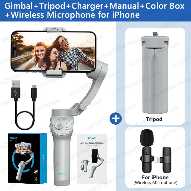 Handheld Gimbal Stabilizer Selfie Tripod with Fill Light for Smartphone 3-Axis Anti Shake Gimbal Foldable for Xiaomi iPhone  Amaijoin