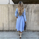 Carregue a imagem no visualizador da Galeria, Casual Y2k Long Dress Women Denim Blue Summer Loose Dresses High Waist V-neck Elegant Loose Maxi Work Spring Summer Vestidos  Amaijoin
