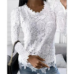 Carregue a imagem no visualizador da Galeria, Summer Fashion Woman Pulovers Blouses Lace Hollow Out Long Sleeves Solid T-shirt Korean Style Star Girl Top Y2K  Amaijoin
