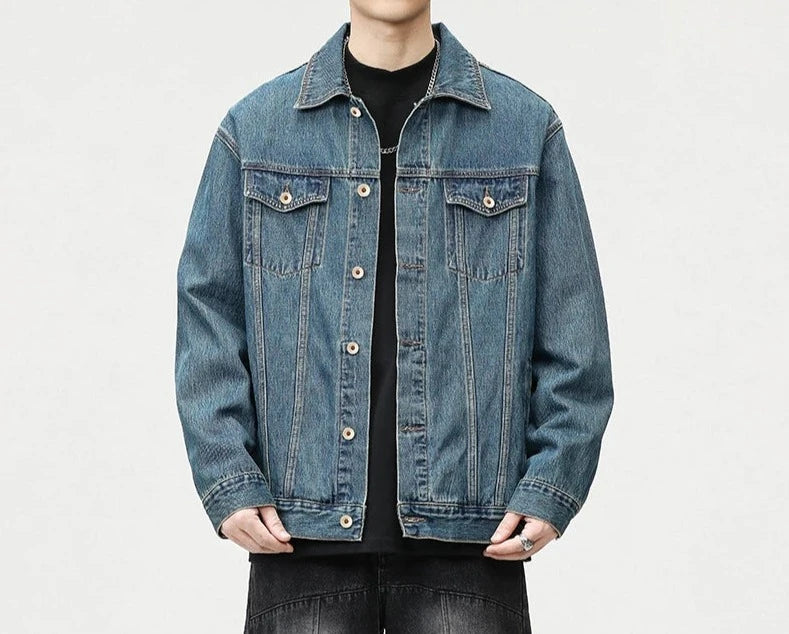 2023 Autumn New Men's Denim Jacket Loose Casual Japanese Street Trend Coats Black Blue Fashion Streetwear Large Size M-5XL  Amaijoin