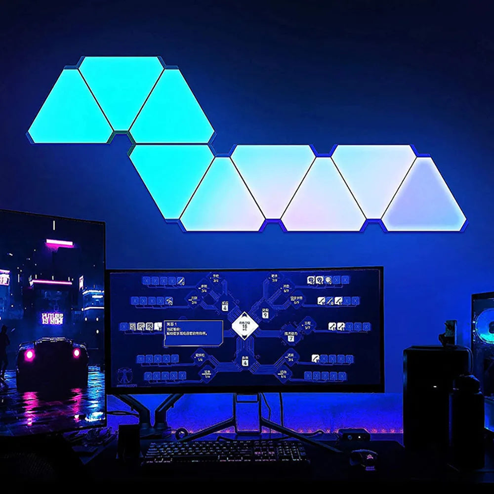 LED Triangular Quantum Lamp RGB Wall Lamp Smart Pickup Rhythm Background Light For Bedroom Bedside Night Light Office Decoration  Amaijoin