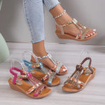 Load image into Gallery viewer, Women Wedge Sandals Summer Bohemia Rhinestones Casual Platform Sandals Female Peep Toe Outdoor Beach Shoes обувь женская летняя  Amaijoin
