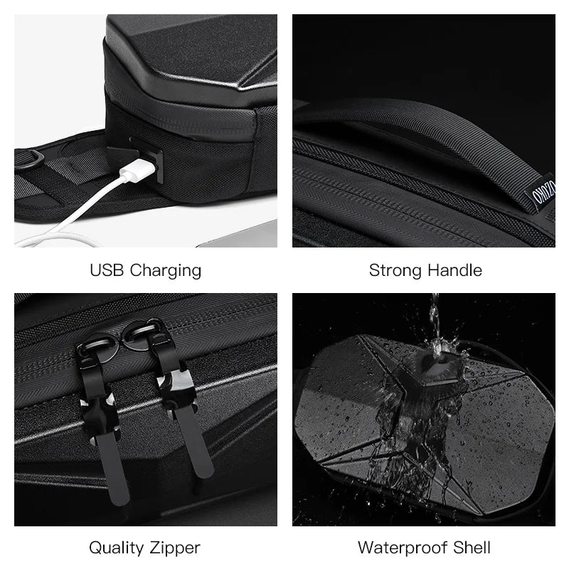 OZUKO Hard Shell Men Waist Bag Fashion Chest Bags Outdoor Sports Belt Bag for Teenager Waterproof USB Charging Male Shoulder Bag  Amaijoin