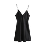 Carregue a imagem no visualizador da Galeria, Willshela Women Fashion Satin Solid Backless Zipper Mini Dress Vintage Thin Straps V-Neck Female Chic Lady Dresses  Amaijoin
