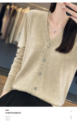 Carregue a imagem no visualizador da Galeria, 2023 Spring and Summer Cashmere Cardigans Women  V-neck Knitted Sweater Fashion Knitwear Solid Cashmere Cardigans Women&#39;s  Amaijoin
