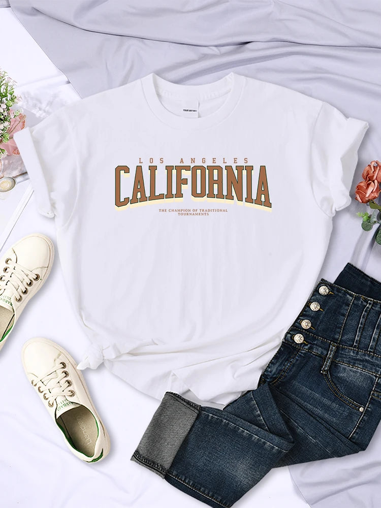 Los Angeles California The Winnerof Tournaments T-Shirt Women Summer Breathable T Shirts Street Clothes Simple Soft Short Sleeve  Amaijoin