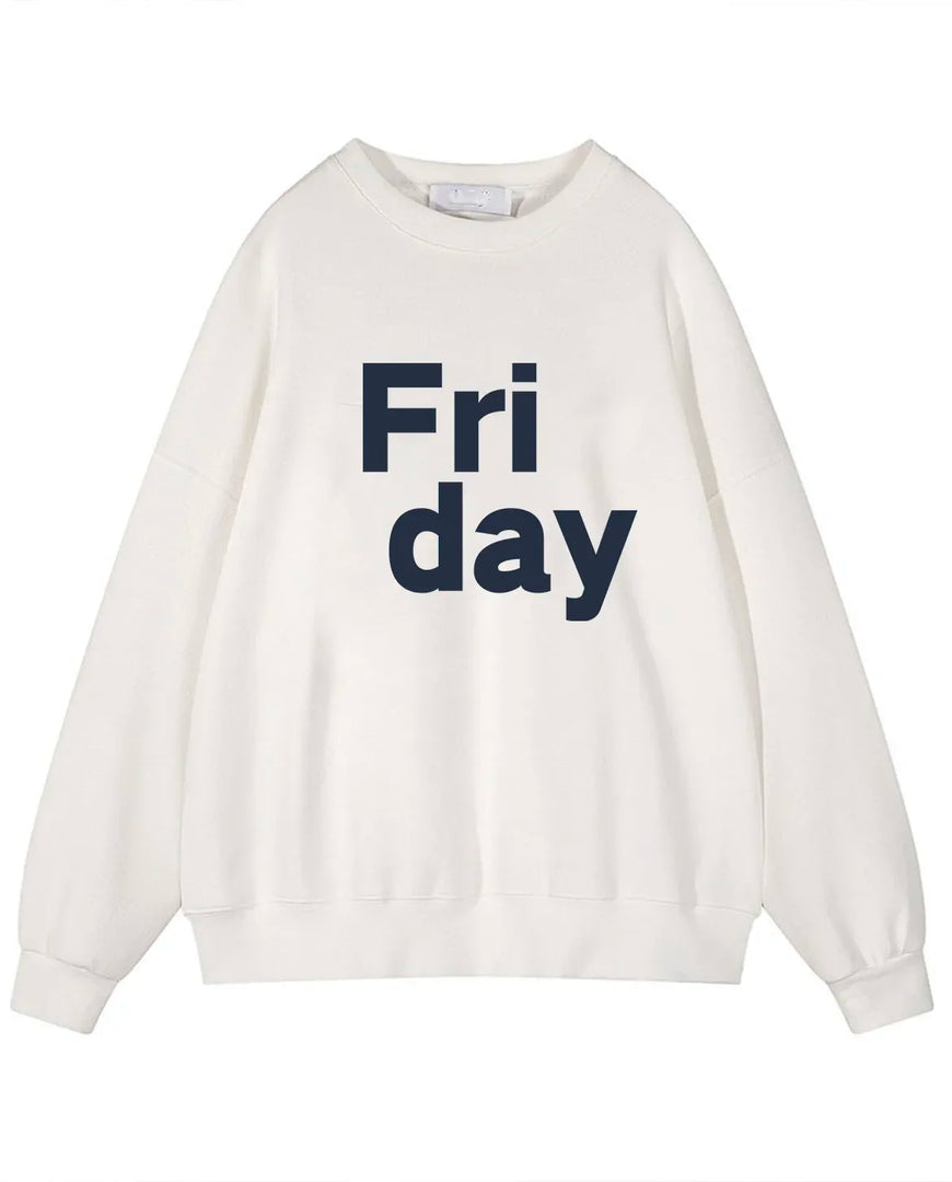 Women Soft O Neck Ladies Vintage Pullovers Casual Tops Hirsionsan 2024 New Spring Autumn Casual “Friday” Letter Print Sweatshirt  Amaijoin