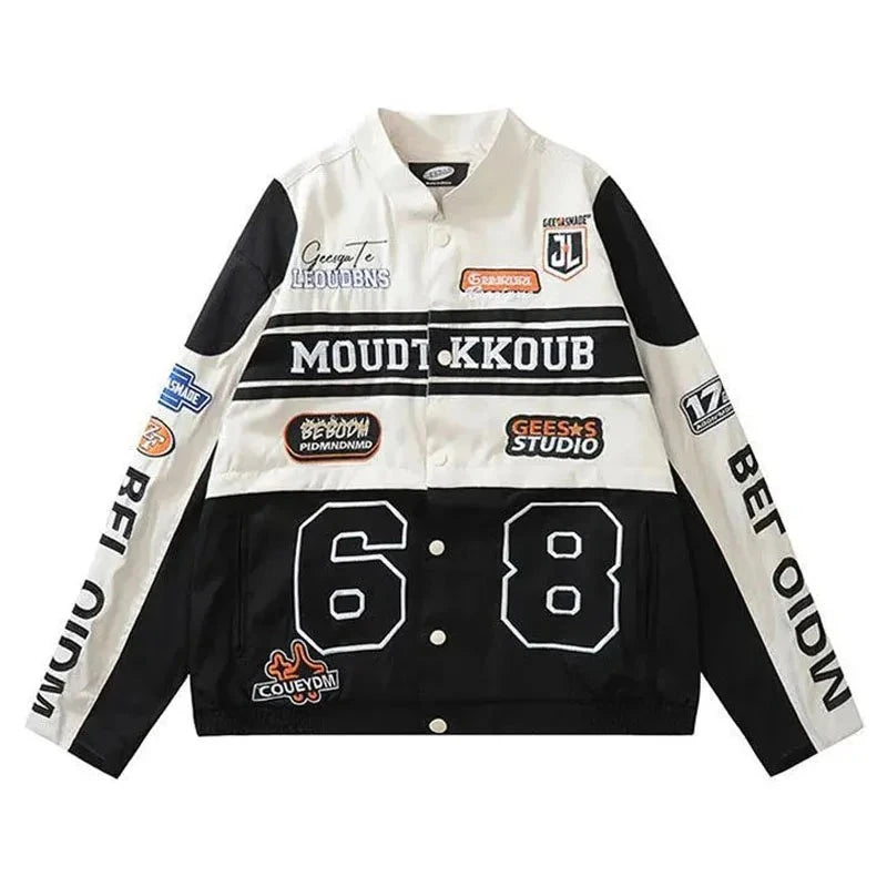 Mens Motorcycle Jacket Women Detachable Jackets Hip Hop Letter Embroidery  Bomber Loose Patchwork Coat Couple Streetwear Outwear  Amaijoin